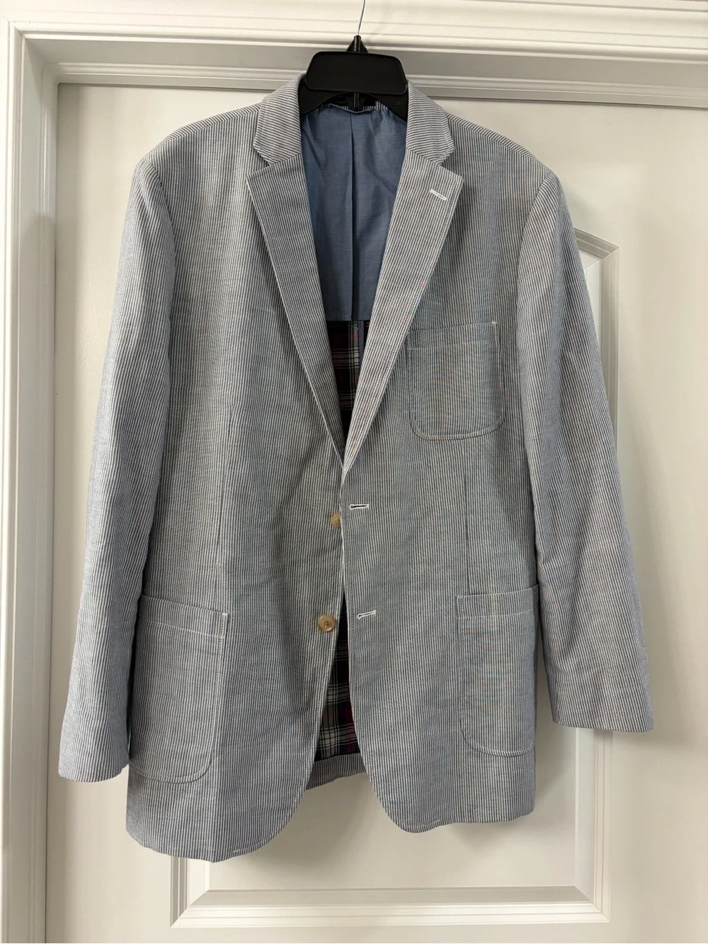 Ralph lauren 100% cotton blue blazer sport coat 42L pinstripe